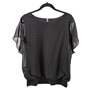 VIIshow Black Women's Chiffon Short-Sleeve Top Women's Large